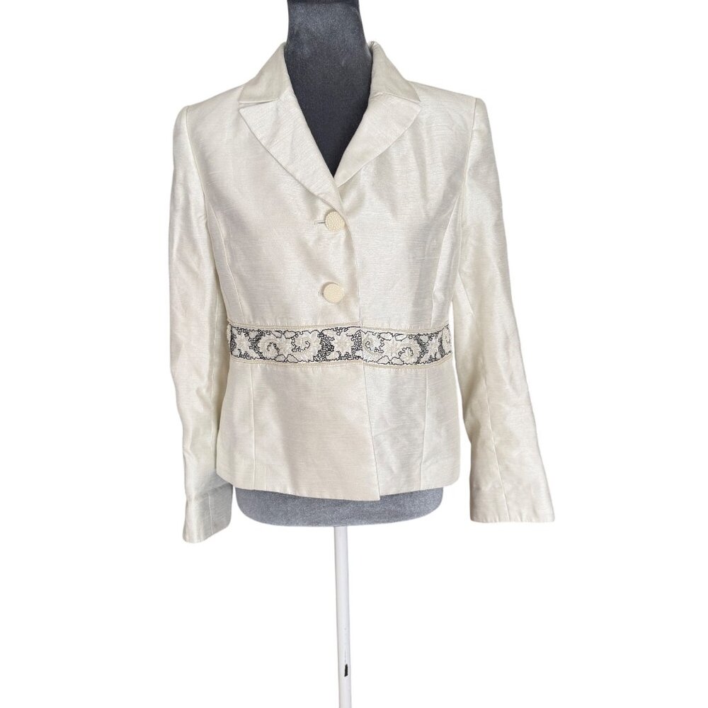 Suit Studio Ivory Blazer Jacket With Embroidered Waistband Womens 8P